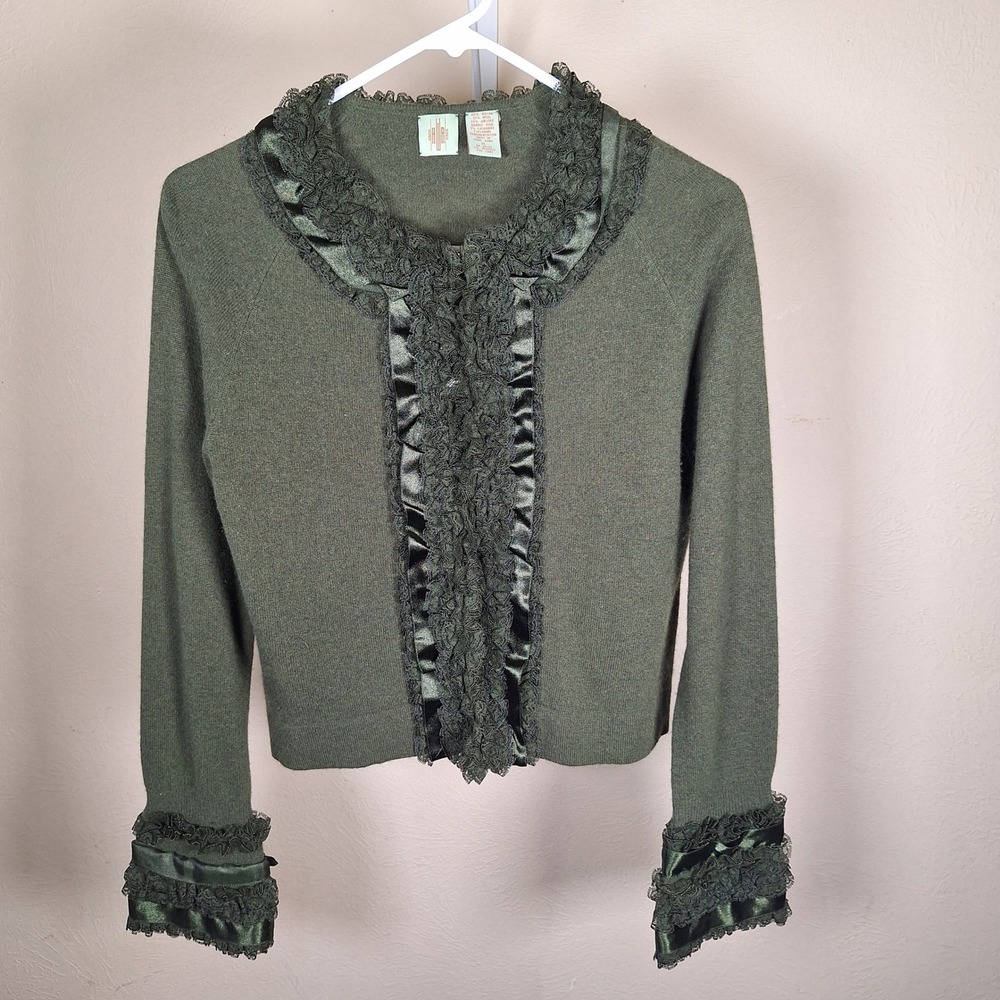 HWR Anthropologie Wool Cardigan‎ Lace Romantic Whimsi Elegant Evening Jacket M
